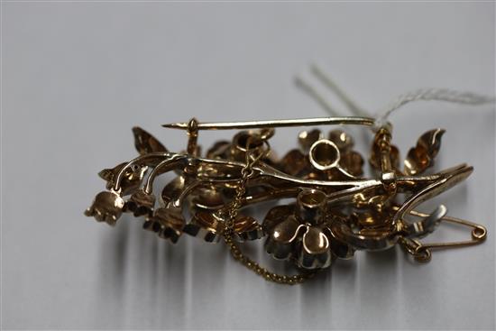 An antique gold and rose cut diamond set foliate spray brooch,